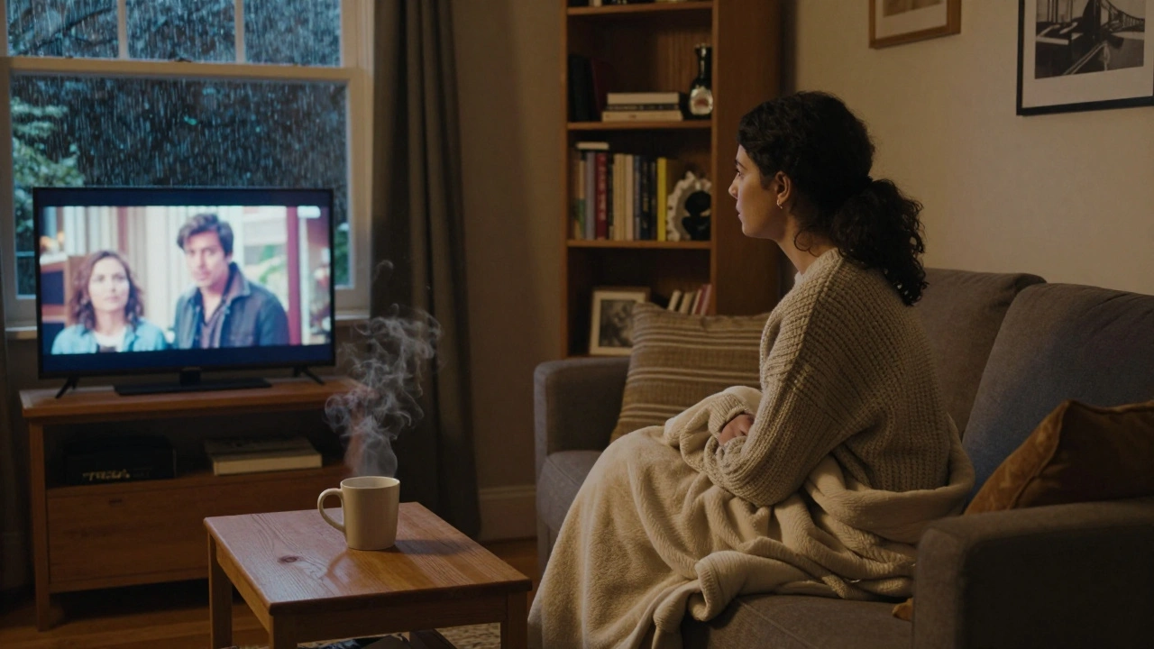 A person and client relaxing together on a sofa in a warm, rainy evening in Isleworth.