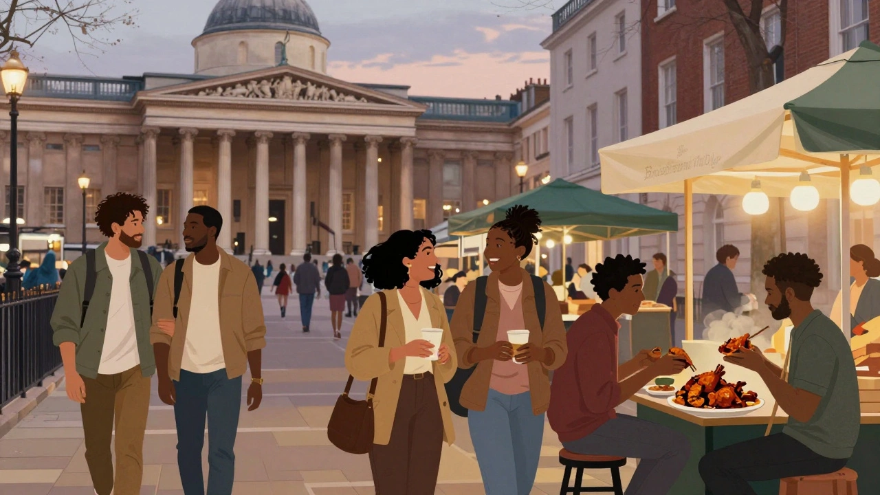Diverse couples enjoying cultural moments in Hampstead, Shoreditch, and Brixton, London.
