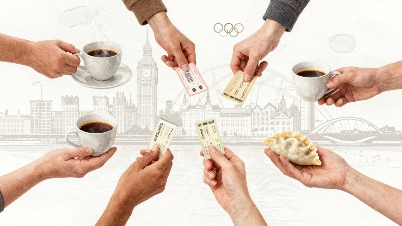 A mosaic of hands and cultural symbols representing quiet connection in East London’s community.