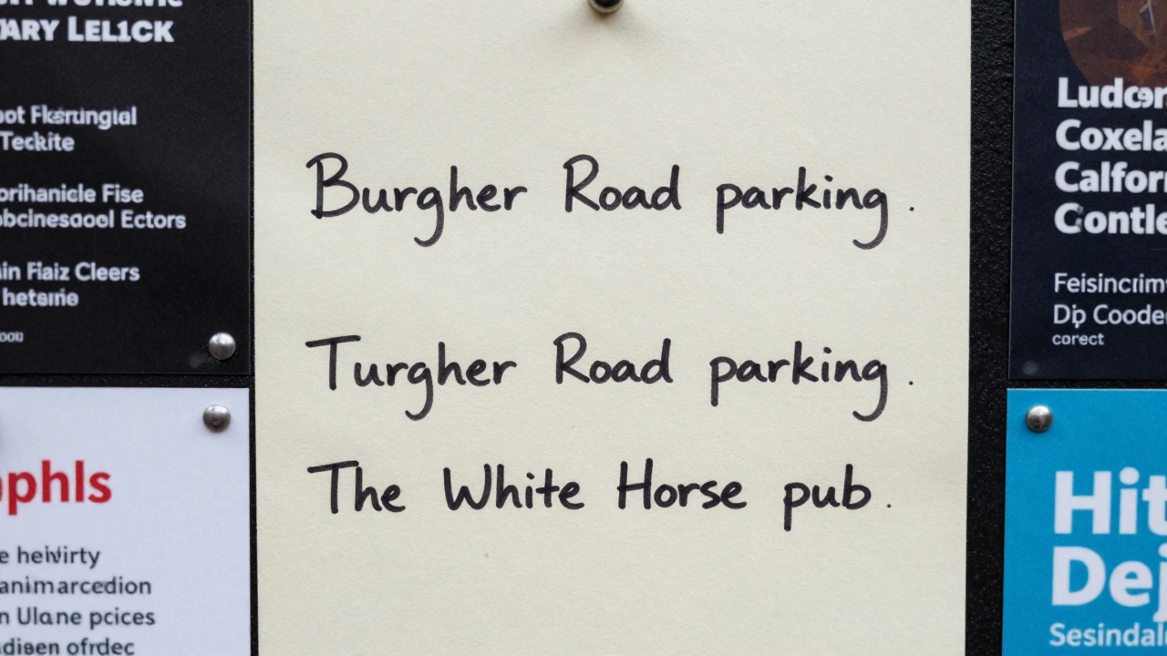 A community board outside Colindale Library with handwritten reviews mentioning local landmarks like Burgher Road and The White Horse pub.